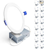 Ensenior 16 Pack 6 Inch LED Recessed Ceiling Light, Dimmable, 6000K Clear White, 1050LM 12W 120V, High Brightness Canless Wafer Downlight - ETL&FCC&IC