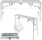 Zonon 63" L x 11.8" W x 32" to 51" H Folding Work Platform Portable Scaffolding Step Stool 4 Height Adjustment 800 Lbs Load Capacity Non Slip Work Platform Ladder for Home Drywall Cleaning Painting