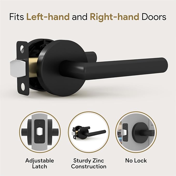 Mega Handles Ronn Passage Lever Door Handle Set for Hallway, Closet and Bathroom, Heavy Duty Door Levers, Fits All Standard Door Sizes, Screws Included - Matte Black (1 Pack)