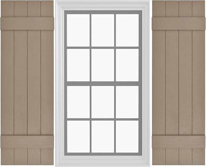Board & Batten Vinyl Shutters (1 Pair) | 14.5"x47" (4-Board) - Coastal Sand Dune | Exterior Window Shutters | Includes Mounting Hardware | Simple Installation | Made in USA