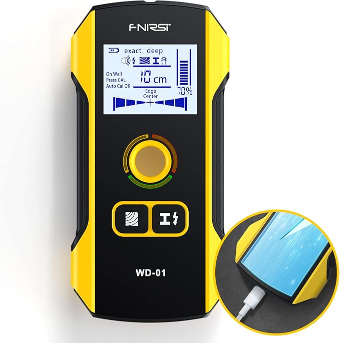 FNIRSI Stud Finder Wall Scanner - 6 in 1 Electronic Wall Wood Stud Finder, Wall Detector with Updated Positioning Hole for Center and Edge of Wood AC Wire Metal Studs Joist Pipe