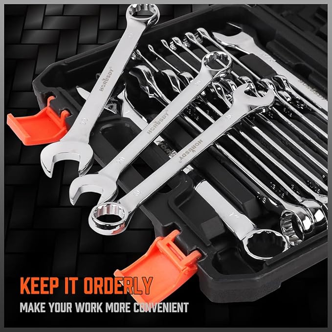 HORUSDY 32-Piece Combination Wrench Set, SAE and Metric, 1/4"-1" & 7mm-22mm, 12 Point, Chrome Vanadium Steel Construction with Case