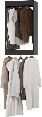 Double Hanging Closet Unit, Modular Closet System, Wood Closet System Organizer with Storage for Walk In Closets, Clothing Rack Wardrobe Closet for Hanging Clothes, Bedroom, Black, 19.5"W