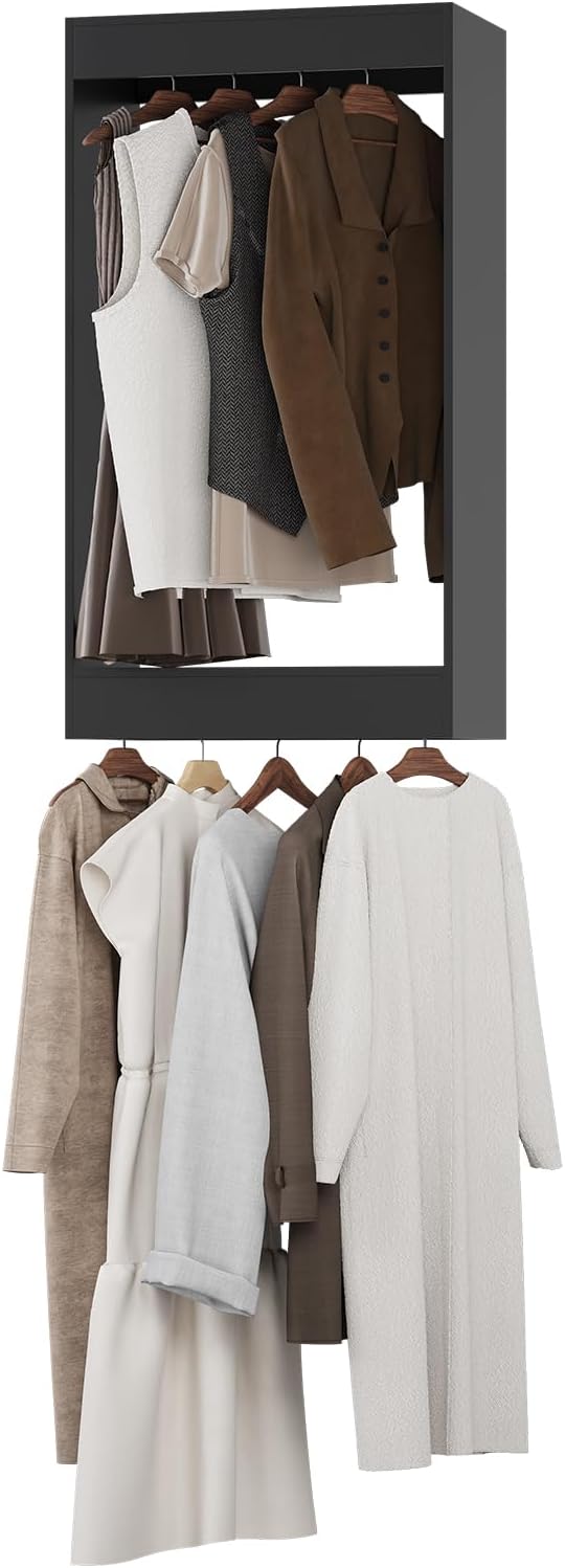 Double Hanging Closet Unit, Modular Closet System, Wood Closet System Organizer with Storage for Walk In Closets, Clothing Rack Wardrobe Closet for Hanging Clothes, Bedroom, Black, 19.5"W