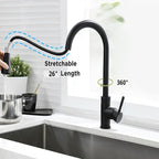 Smart Kitchen Faucet, 3 Modes Pull Down Sprayer, Ceramic Valve, 360-Degree Rotation, 1 or 3 Hole Deck Plate. 10-Year Warranty. (KW-68R, Matt Black)