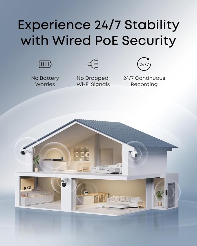 eufy PoE NVR Security System E41,24/7 Recording,Up to 16CH, 2TB HDD, 4 4K Turret Cams, Wired Outdoor Cam, 4K UHD, 122° FOV, Color Night Vision, AI Detection, Red and Blue Strobe