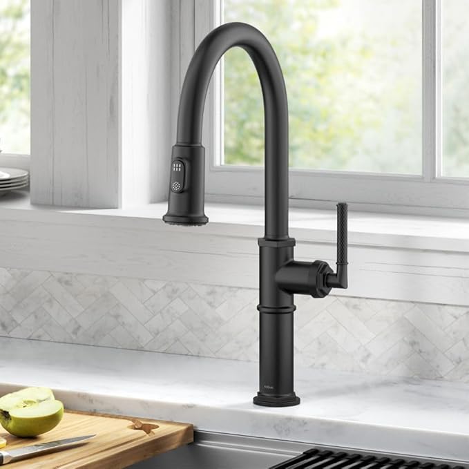 KRAUS Allyn Traditional Industrial Pull-Down Single Handle Kitchen Faucet in Matte Black, KPF-4100MB
