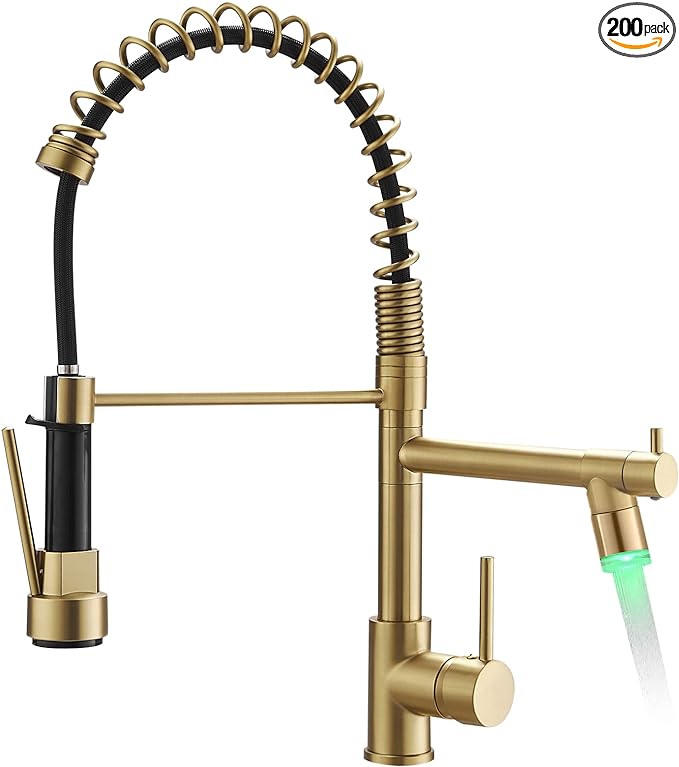 Gold Kitchen Faucet with Sprayer AIMADI,Modern Single Handle Spring Gold Kitchen Sink Faucet
