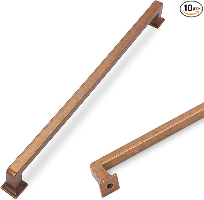 COTYKILEY 10 Pack 12.6 Inch(320mm) Antique Brass Kitchen Cabinet Handles Cabinet Pulls Vintage Drawer Pulls Aged Gold Bronze Kitchen