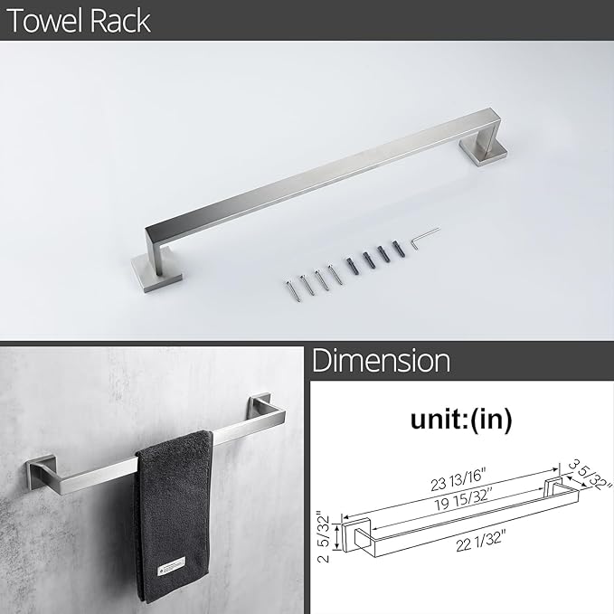 BAGNOLUX Bathroom Hardware Set 4 Pieces, Bath Towel Holder Set SUS304 Stainless Steel, Towel Bar Rack Set for Wall Mounted, Square Bathroom Accessories Set Fixture Heavy Duty Brushed Nickel