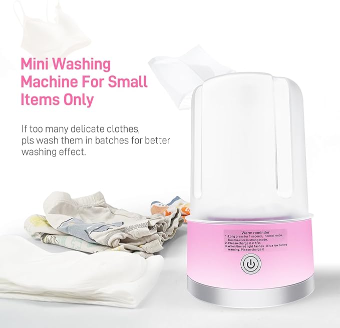Portable Mini Washing Machine | Compact Deep Cleans Underwear, Baby Clothes, Small Laundry | Lightweight for Apartment, Dorm, Hotel, Travel & Camping | Quiet Energy-Efficient (Pink)