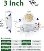 zouzai 3 Inch Gimbal Led Recessed Lighting, 360°+90° Adjustable Directional Recessed Lights, 2700K/3000K/3500K/4000K/5000K Dimmable Retrofit Eyeball Can Lights with Jbox,ETL (White, 12 Pack)
