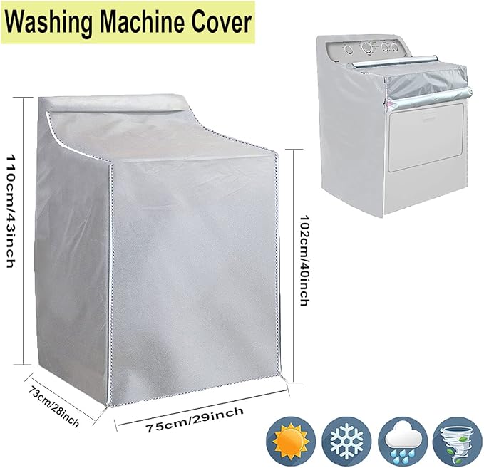 Ericlin 2Pack Washer and Dryer Covers,Top Load Washing Machine Cover Laundry Dryer Protect Cover Dustproof Waterproof Zipper Design for Easy Use Fit for Most Front-loading Machine(W29D28H43in) (Silve)