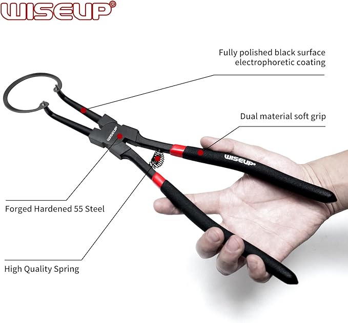 WISEUP Snap Ring Pliers Set Heavy Duty,4PCS-13 inch Internal/External Circlip Kit,Straight/Bent Jaw Tips C-Clip Pliers for Ring Remover Retaining (13 inch Circlip Pliers)