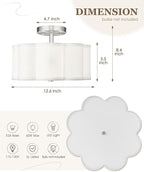 Semi Flush Mount Ceiling Lights, 3-Light 13" Ceiling Light Fixtures with Fabric Shade in Flower Shape, Brushed Nickel Drum Lighting for Nursery Hallway Bedroom Kitchen, AD-22007-3SF-SN