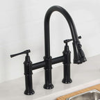 KRAUS Allyn Transitional Bridge Kitchen Faucet with Pull-Down Sprayhead in Matte Black, KPF-3121MB