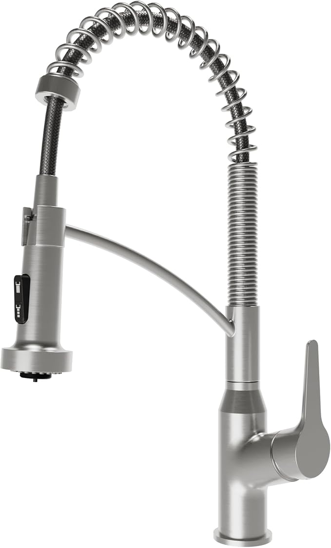 Karran Scottsdale Commercial Style Pull-Down Kitchen Faucet with Sprayer, Spot-Free Stainless Steel, High Arc Single Handle Pre-Rinse Spring Faucet