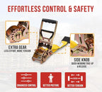 Mytee Products 2 Pack 4" x30' Self-Tensioning Ratchet Tie Down Straps with Flat Hooks - 5,400 Lbs WLL - Heavy Duty Tie Down Ratchet Straps for Flatbed, Truck, Trailers, Cargo, Pickup - Yellow