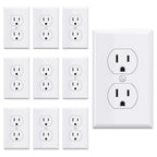 AIDA Outlet White Duplex Receptacle with Wall Plate, Electrical Outlet Electrical Wall Outlet, 15 Amp Outlet 125V, Self-Grounding, 2-Pole, 3-Wire, 5-15R, UL Listed, 10 Pack, Tamper Resistant
