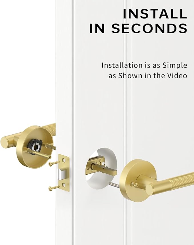 Asidrama 6 Pack Passage Gold Door Handles, Door Lever with Door Knobs Indoor for Bedroom or Bathroom, Heavy Duty Brushed Gold Door Handles Interior with Locks for Left Right Sided Doors