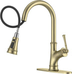 APPASO Gold Kitchen Faucet with Pull Down Sprayer, Antique Single Handle 1 Hole High Arc Pull Out Kitchen Sink Faucets