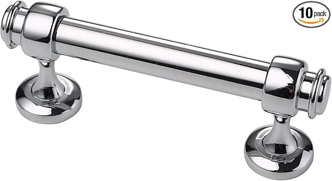 Alzassbg 10 Pack Polished Chrome Cabinet Pulls, 3 Inch(76mm) Hole Centers Cabinet Handles Kitchen Hardware Straight Bar for Cabinets and Drawer AL3082CP