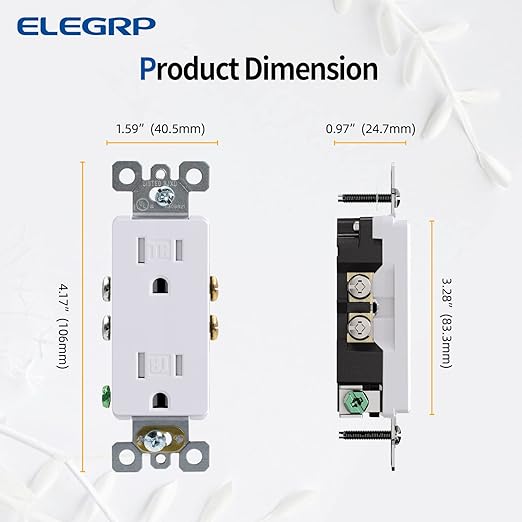 ELEGRP 15 Amp Tamper Resistant White Electrical Wall Outlet, 125V, UL Listed, 20 Pack