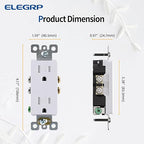 ELEGRP 15 Amp Tamper Resistant White Electrical Wall Outlet, 125V, UL Listed, 20 Pack