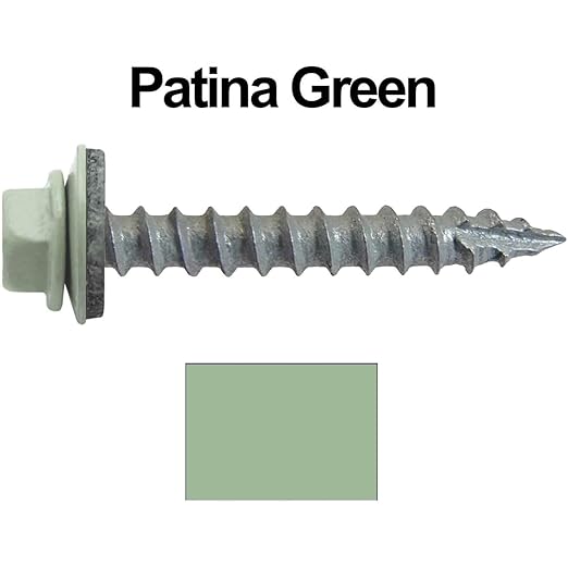 #14 Metal ROOFING SCREWS (250) Screws x 1-1/2" PATINA GREEN Hex Head Sheet Metal Roof Screw. Self starting/tapping metal to wood sheet metal siding screws-EPDM washer. for corrugated roofing