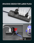 Surge Protector Power Strip 10FT, PLUGTUL Surge Protector with 10 Outlets - Spacious Design for Large Plugs, Flat Plug, 20W USB C Charging for Home, Office, ETL Listed，2040J