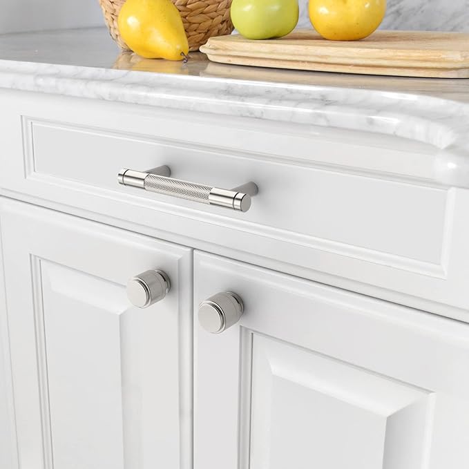 Amerdeco 10 Pack Brushed Satin Nickel Knurled Cabinet Pulls 3 Inch Center to Center Kitchen Cabinet Handles for Drawer Dresser, Cupboard and Wardrobe ZH0031
