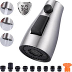 Metal Kitchen Faucet Head Replacement: 3-Function Pull Down Spray Nozzle with 9 Adapters, Sink Sprayer Replacement Compatible with Moen, Delta, American Standard Faucets, Brushed Nickel