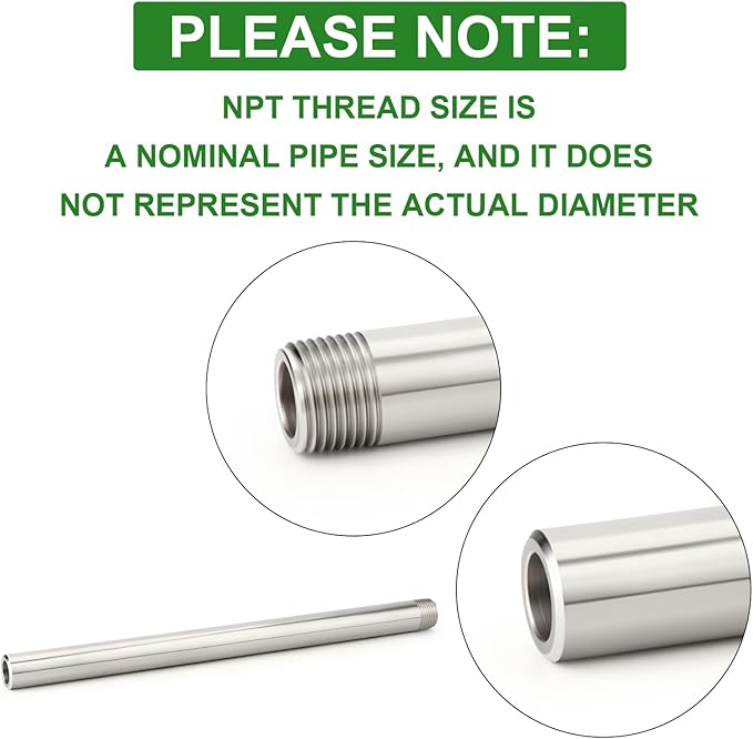 TAISHER 2PCS 304 Stainless Steel Pipe Fittings, 1/2" NPT Male Threaded, 10" Length Weld Nipple Cast Pipe