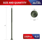 #14 x 6 Inch Deck Screws (100Pcs) 4lb. Exterior Wood Screws. Carbon Steel, Green, Flat Head, Rust Resistant epoxy Coated, with T30 Star Bit