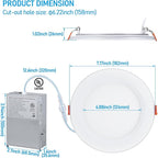 TORCHSTAR 12-Pack 6 Inch 5CCT LED Recessed Lighting with Night Light, Anti-Glare Baffle Trim, 2700K3000K3500K4000K5000K, High CRI90, 12W Dimmable Ultra-Thin Canless Wafer Downlight, ETL