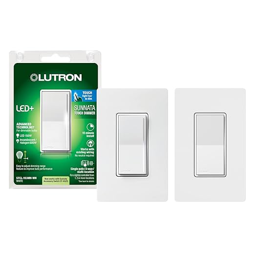 Lutron Sunnata Touch Dimmer Switch with Sunnata Accessory Switch with Wallplates, for 3 Way Applications, 150W LED, White