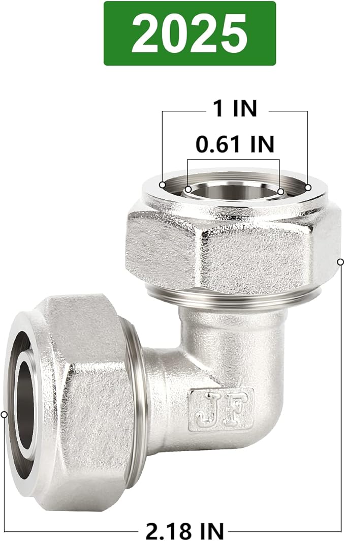 TAISHER 2PCS Brass-Nickel Plated Equal Elbow Fitting，3/4" Tubing,Tube Fitting For Air Piping System