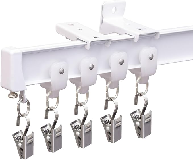 Bendable Ceiling Curtain Track Ceilings Mount or Wall Mounted Heavy-Duty Room Divider Curtains Rails for Living room Bedroom Shower Privacy RV Garage Dividers with Clips，White 15 FT