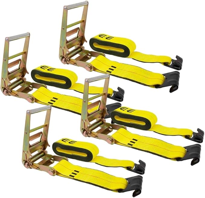 Mytee Products Ratchet Tie-Down Straps with Flat Hooks, 4" x 30' Ratchet Straps Yellow | 16,200 Lbs Breaking Strength | TieDown Ratchet Straps for Flatbed, Truck, Trailers Pickup (4 Pack)