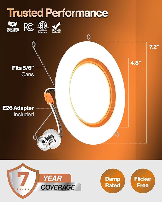 Sunco 24 Pack 6 Inch Recessed Light with Night Light, LED Can Lights Retrofit Lighting, 1000 LM, 12W, Selectable CCT 2700K/3000K/4000K/5000K/6000K, Dimmable, Damp Rated ETL