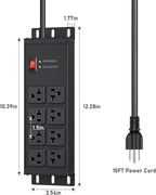 JUNNUJ Heavy Duty 20 Amp Surge Protector 4800J, Garage Metal 8 Outlets 12 Gauge, High Amp 5-15P Adapter Shop 6-20R T-Slot Industrial Outlet, 10 FT Extension Cord Commercial for Appliance