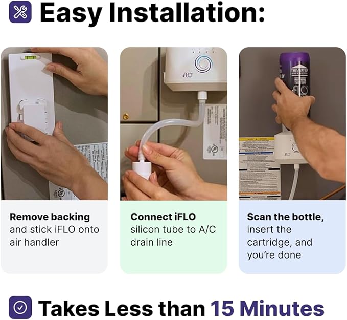 iFLO® Smart A/C Drain Line Cleaner and Drain Pan Cleaner Cartridge Concentrate, Fast-Acting, Long-Lasting HVAC System Solution for Tough Clogs & Buildup, 6-Month Supply per Bottle, 2 Pack of 36oz