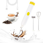 Milk Frother Handheld Rechargeable,Hand Mixer Electric Whisk with 2 Speeds,Drink Mixer Coffee Frother With 2 Stainless Steel Whisks for Coffee, Matcha, Lattes, Cappuccino,Egg,No Stand (Yellow)