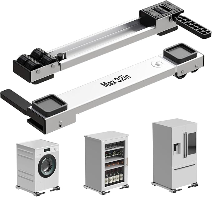 Appliance Rollers Heavy Duty,Newest Extendable Appliance Sliders,Liftable Washing Machine Base,Easily Move Washer and Dryer Machines,Refrigerators,Furniture-White