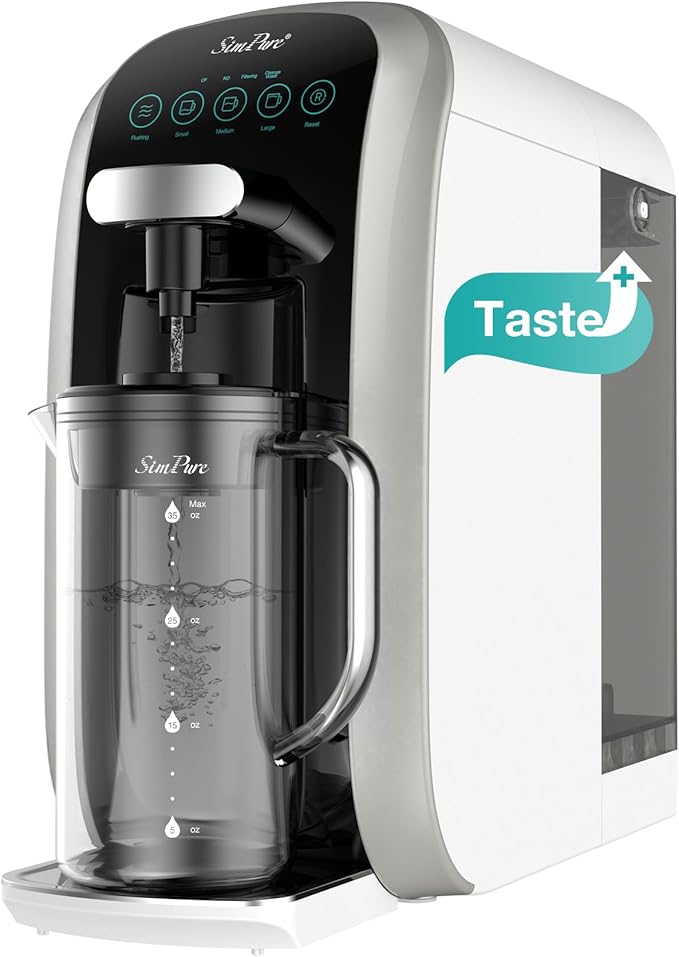 SimPure Y7T-C Countertop Reverse Osmosis Water Filter, NSF/ANSI 58 Certified, 100GPD 5 Stage Water Filtration System with Taste-Enhancing Glass Pitcher, Water Purifier for Home, No Installation