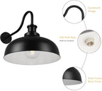 Dusk to Dawn Outdoor Gooseneck Barn Light,16 Inch Dome Outdoor Wall Sconce Farmhouse Exterior Wall Mount Light Wall Lighting Fixture Industrial Black Wall Lantern for Porch Garage, 3 Pack