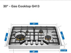 ROBAM 30" Gas Cooktop G413 with 4 Made in Italy Brass Burners, Built-in NG/LPG Convertible Gas Stove, 20,000 BTUs Power Burner, Flameout Protection