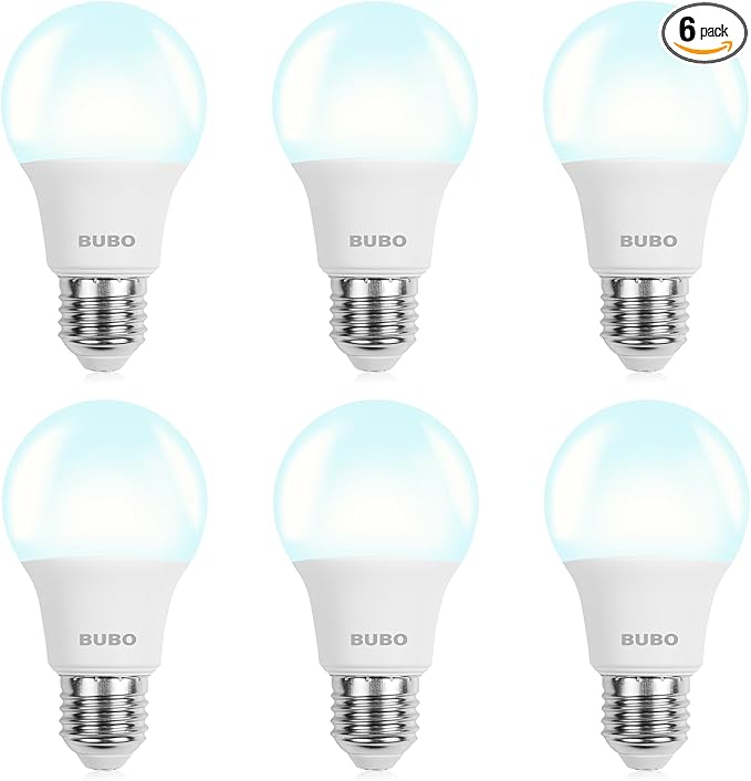 BUBO A19 LED Light Bulbs, 40 Watt Equivalent LED Bulbs, Daylight 5000K, 550 Lumens, E26 Standard Base, Non-Dimmable, 5W Daylight LED Bulbs for Bedroom Living Room Home Office, 6 Pack