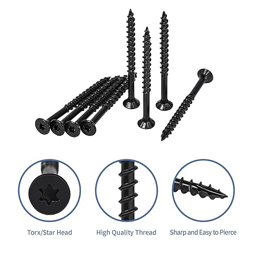Wood Screws 2-1/2 Inch, Deck Screws #10 x 2-1/2", 400 PCS, Rust Resistant, Epoxy Coated, Outdoor Decking Screws, Torx/Star Drive Head, T25 Star Bit Included, Black