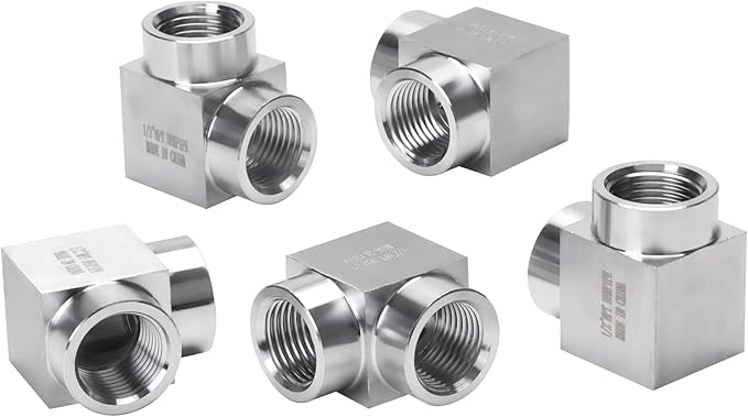 90 Degree Street Elbow - 1/2" NPT Female to 1/2" NPT Female Stainless Steel 304 Heavy Duty Forged Square Barstock Street Elbow Adapter Pipe Fitting (pack of 5)